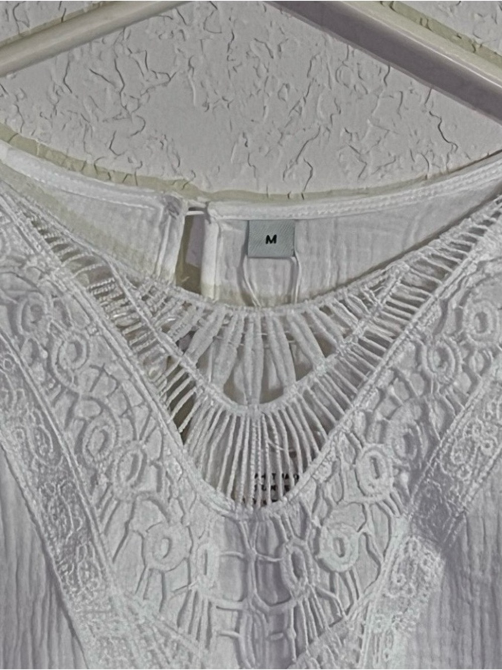 NWTS Women's M White Crochet Lace Textured Top Coastal Boho Cottagecore - Picture 4 of 12